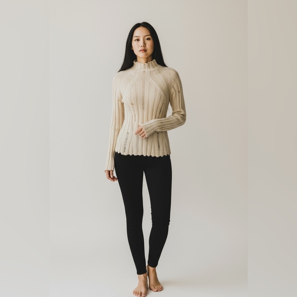 Zara mock neck long sleeved cream cotton blend sweater